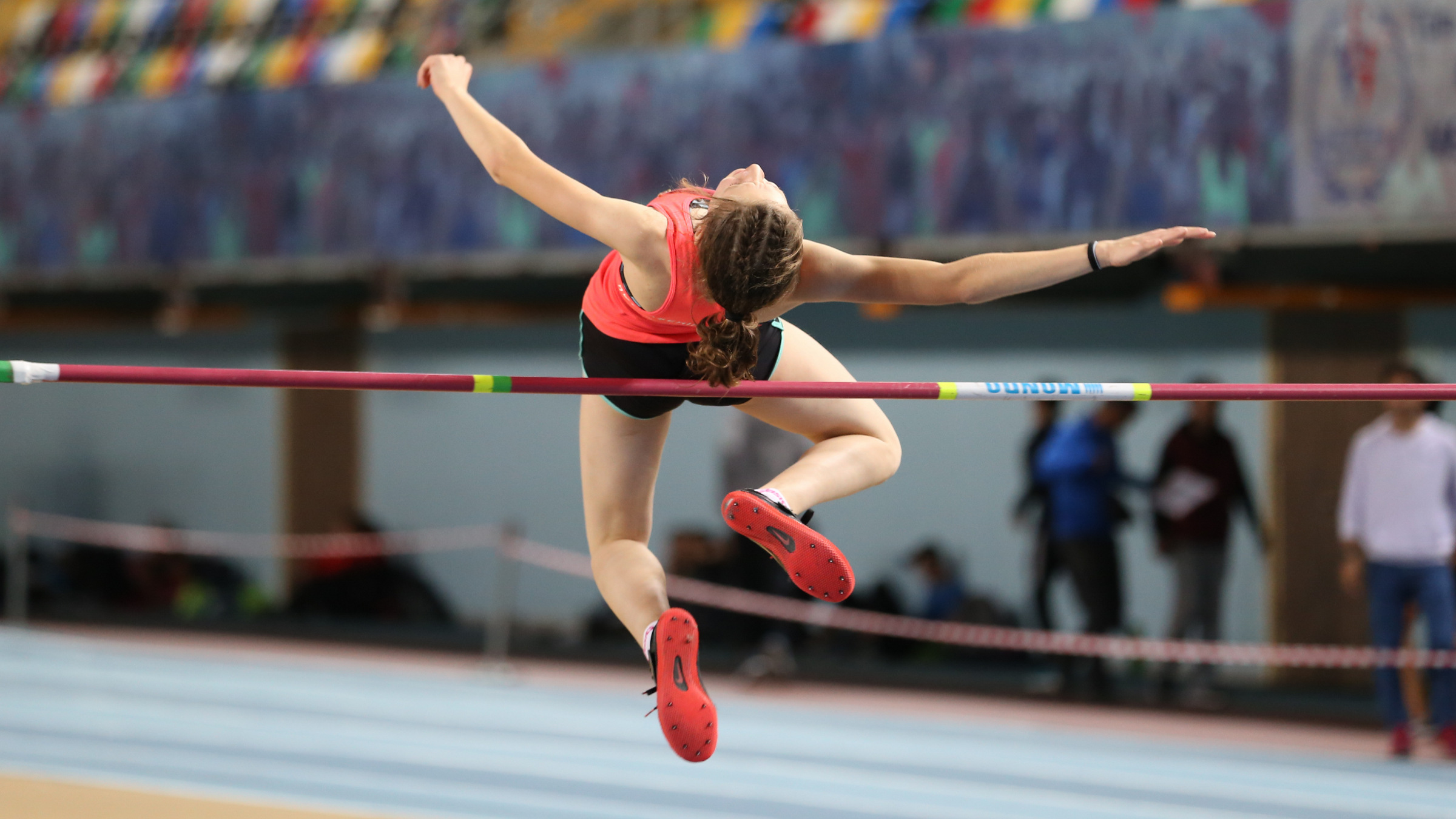 Istanbul, Turkey - DEC. 22, 2019. Athlete high jumping during Turkish Athletic Federation Olympic Threshold Indoor Competitions